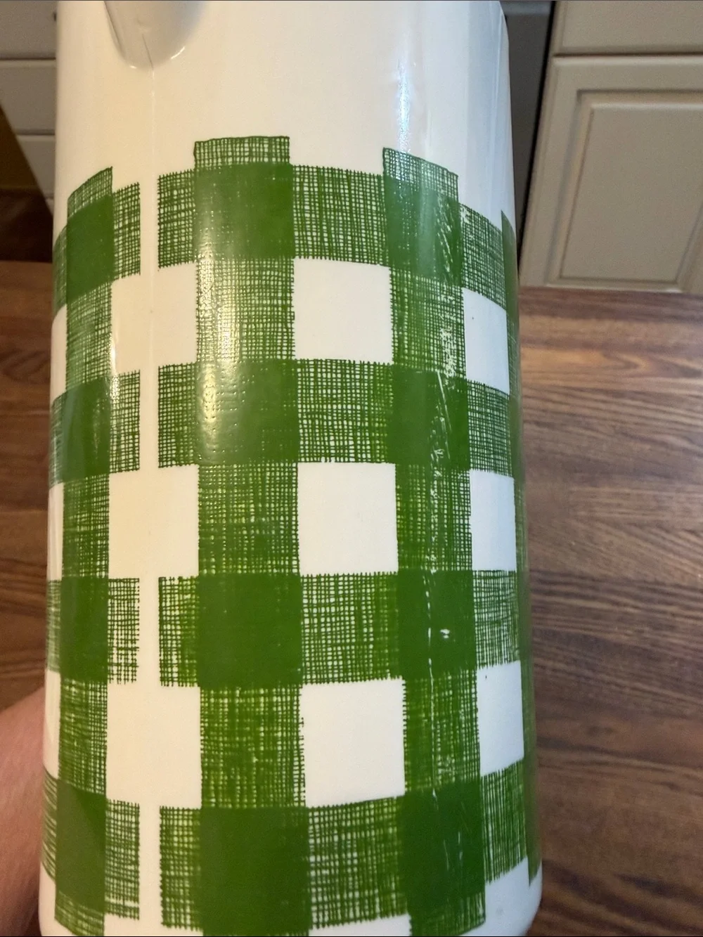 Sears White Pitcher & Green Check with Tumbler Set